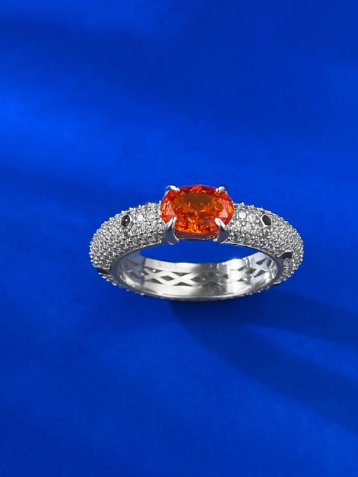R939 Fanta Orange 925 Sterling Silver Cubic Zirconia Geometric Luxury Cocktail Ring