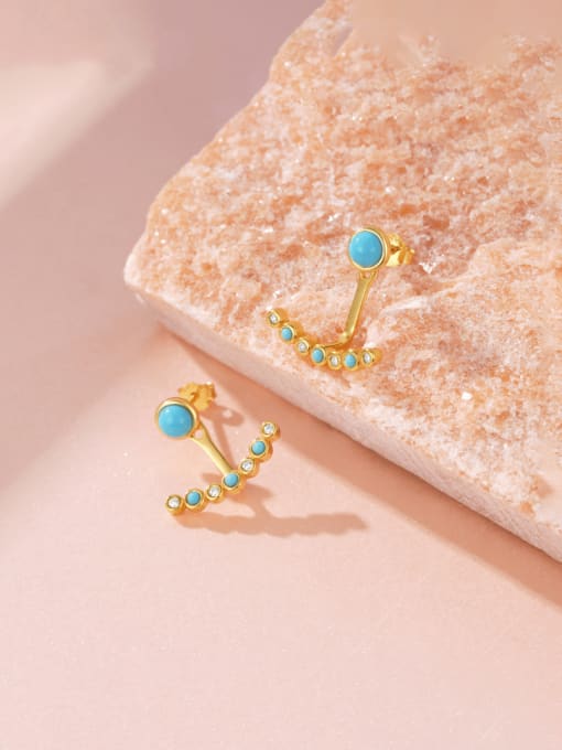 golden 925 Sterling Silver Turquoise Geometric Vintage Stud Earring