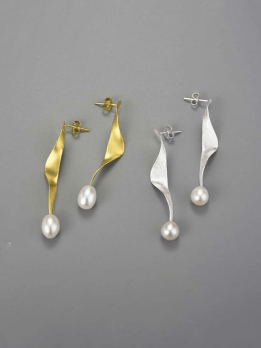 LOLUS 925 Sterling Silver Saltwater Pearl Irregular Minimalist Drop Earring
