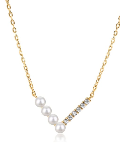 YC190175 S G WH 925 Sterling Silver Imitation Pearl Geometric Minimalist Necklace