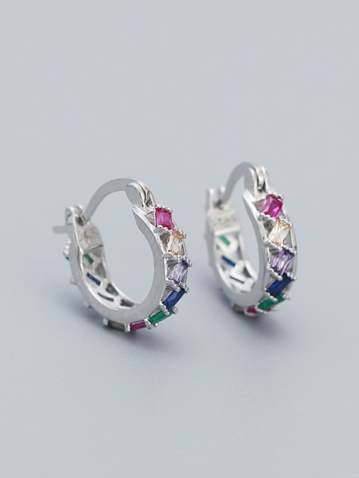Platinum (colored stone) 925 Sterling Silver Cubic Zirconia Geometric Vintage Huggie Earring