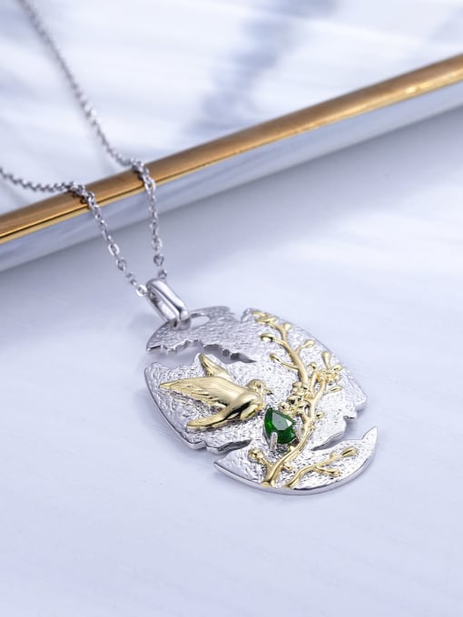 ZXI-SILVER JEWELRY 925 Sterling Silver Natural Stone Leaf Luxury Necklace 2