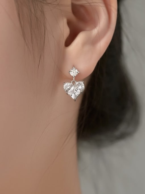 STL-Silver Jewelry 925 Sterling Silver Cubic Zirconia Heart Dainty Drop Earring 2