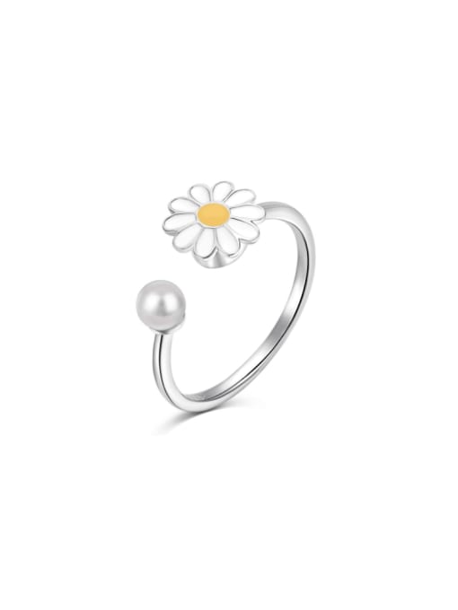 DY120857 S W WH 925 Sterling Silver Cubic Zirconia Flower Dainty Band Ring