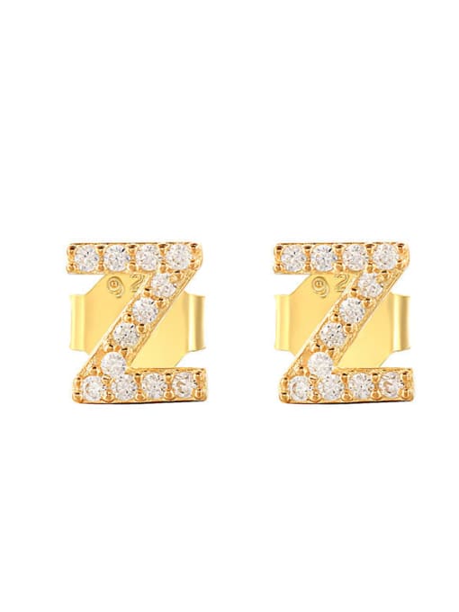 Gold Z 925 Sterling Silver Cubic Zirconia Letter Dainty Stud Earring