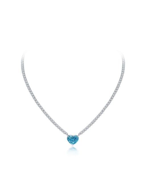 A&T Jewelry 925 Sterling Silver High Carbon Diamond Blue Heart Luxury Choker Necklace 0
