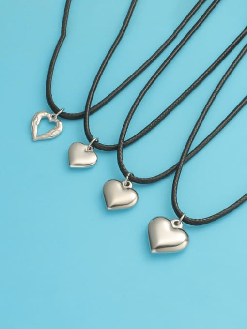 MEN PO Titanium Steel  Heart Pendant  Minimalist Leather rope Necklace