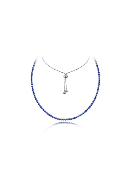 A&T Jewelry 925 Sterling Silver High Carbon Diamond Blue Dainty Choker Necklace 0