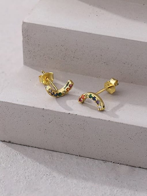 F1379 Gold 925 Sterling Silver Cubic Zirconia Geometric Minimalist Stud Earring
