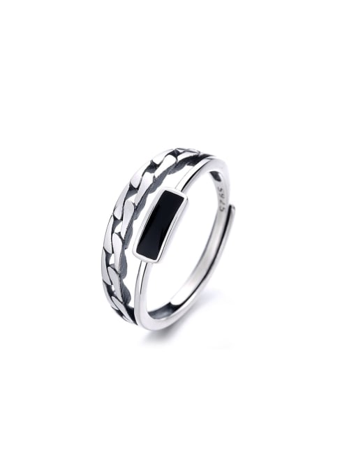 TAIS 925 Sterling Silver Enamel Geometric Vintage Band Ring