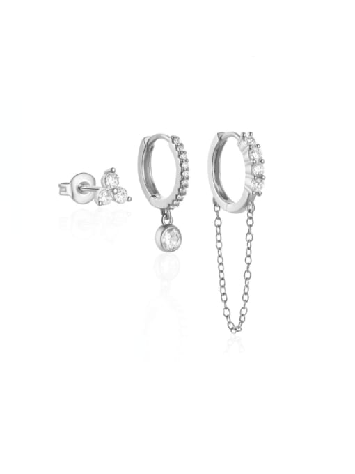 3 pieces per set in platinum color 925 Sterling Silver Cubic Zirconia Geometric Dainty Huggie Earring