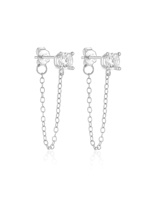 Platinum 925 Sterling Silver Cubic Zirconia Tassel Minimalist Threader Earring