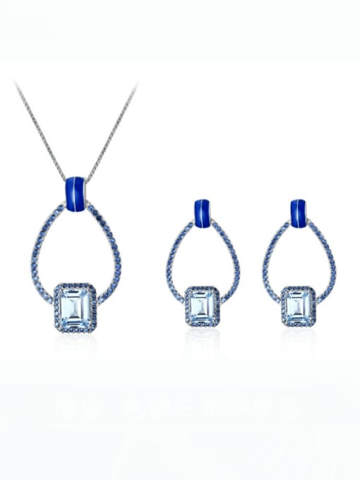 ZXI-SILVER JEWELRY 925 Sterling Silver Swiss Blue Topaz Geometric Minimalist Necklace 3