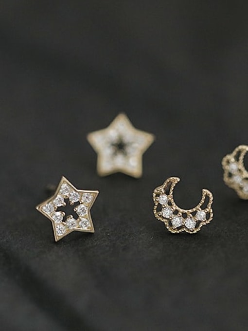 ZEMI 925 Sterling Silver Cubic Zirconia Star Moon Dainty Stud Earring 2