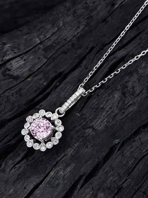 Pink Diamond Necklace 925 Sterling Silver Cubic Zirconia Dainty Flower  Earring and Necklace Set