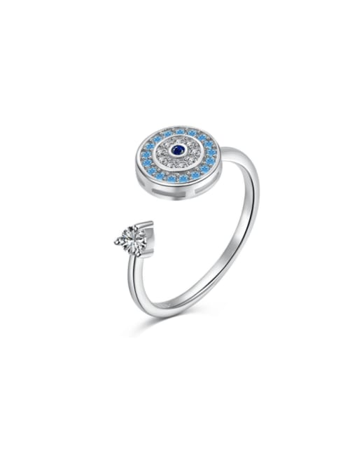 Platinum DY120854 S W BA 925 Sterling Silver Cubic Zirconia Evil Eye Dainty Band Ring