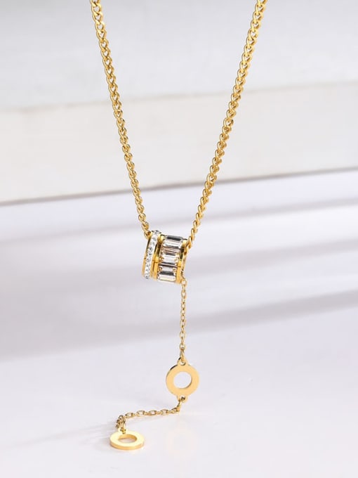 Long Small Man Waist Gold Necklace Titanium Steel Cubic Zirconia Tassel Minimalist Lariat Necklace