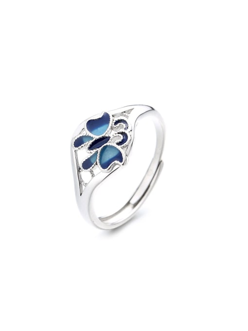 TAIS 925 Sterling Silver Enamel Flower Vintage Band Ring 0