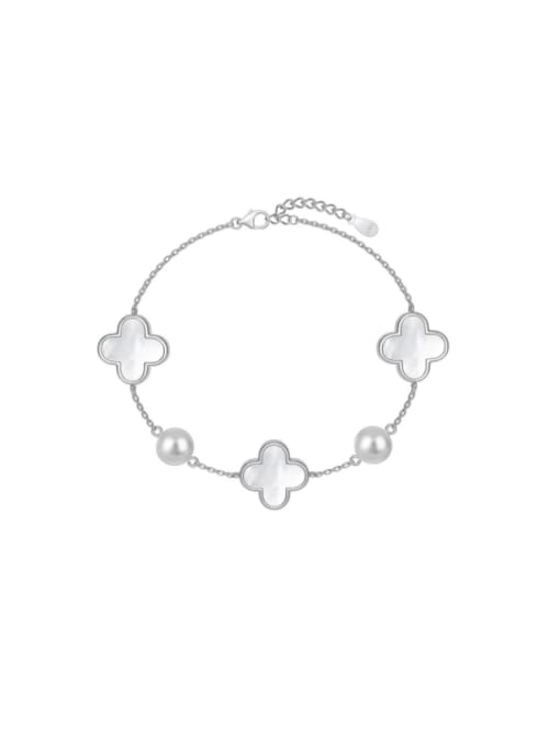 STL-Silver Jewelry 925 Sterling Silver Shell Clover Minimalist Link Bracelet 2