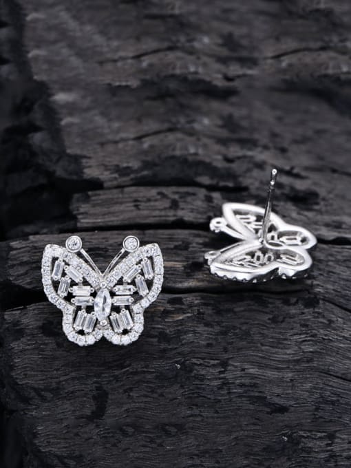 A&T Jewelry 925 Sterling Silver Cubic Zirconia Butterfly Luxury Cluster Earring 1