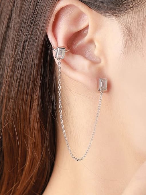 YUANFAN 925 Sterling Silver Cubic Zirconia Geometric Minimalist Threader Earring 1