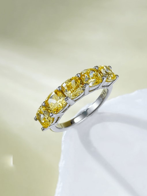 R983 Yellow 925 Sterling Silver Cubic Zirconia Geometric Luxury Band Ring