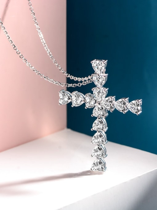 A&T Jewelry 925 Sterling Silver High Carbon Diamond Cross Luxury Necklace 1