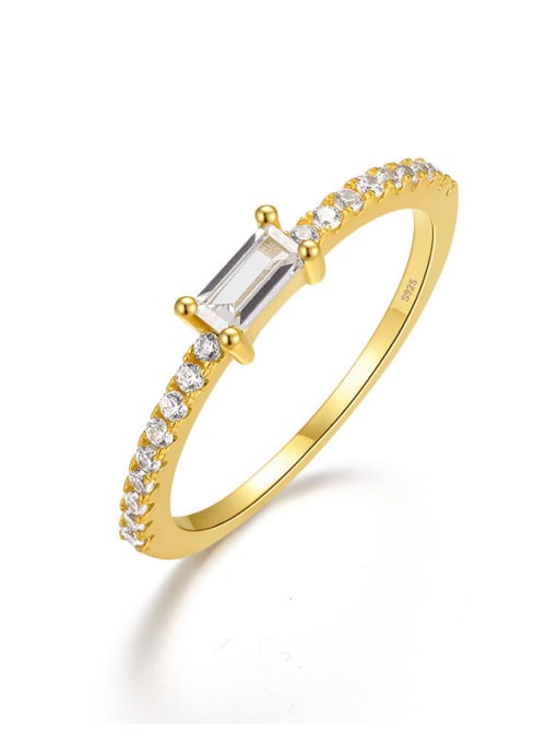 Golden+ white 925 Sterling Silver Cubic Zirconia Geometric Minimalist Band Ring