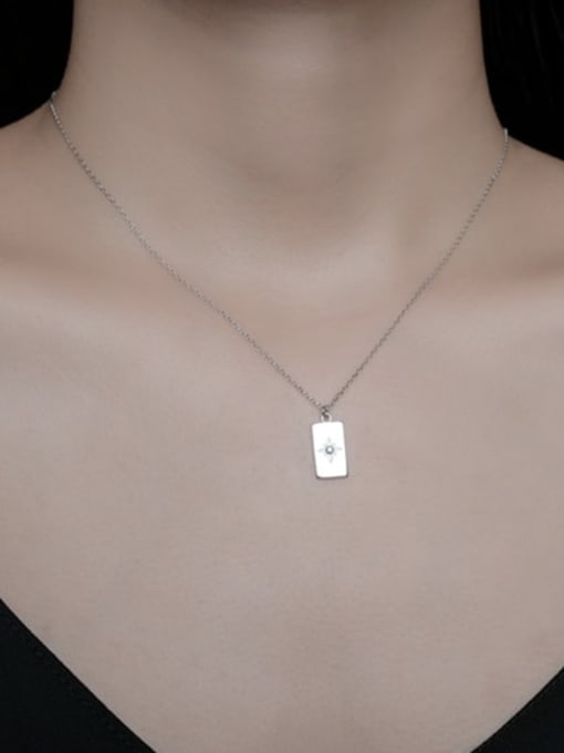 ARTTI 925 Sterling Silver  Minimalist Six Pointed Star Single Diamond Square Brand Necklace 1