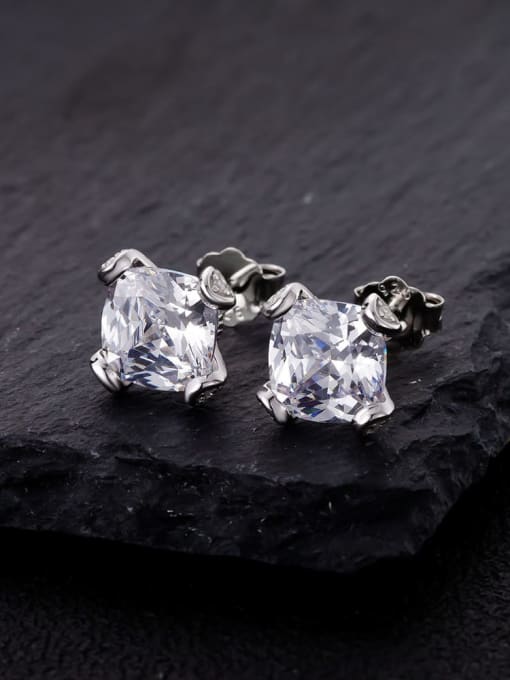 A&T Jewelry 925 Sterling Silver High Carbon Diamond Geometric Dainty Stud Earring 2