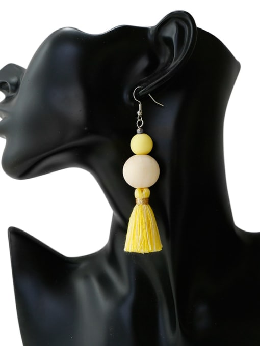 JMI Alloy Wooden beads  Cotton Rope  Tassel Bohemia Hand-Woven Drop Earring 1