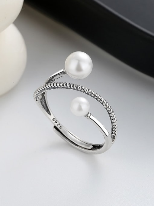 TAIS 925 Sterling Silver Imitation Pearl Irregular Vintage Ring 2
