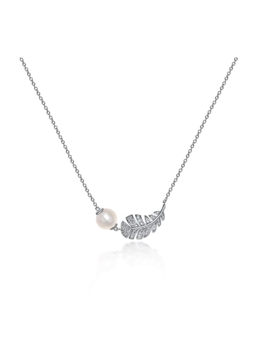 A&T Jewelry 925 Sterling Silver High Carbon Diamond Feather Dainty Necklace 0