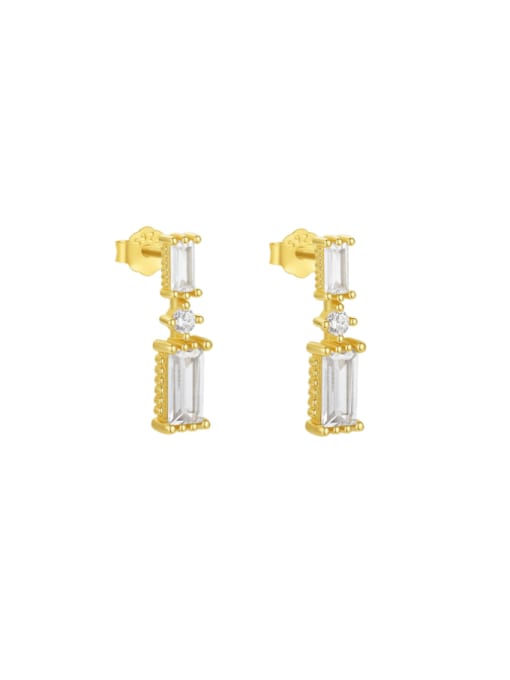 golden 925 Sterling Silver Cubic Zirconia Geometric Dainty Drop Earring
