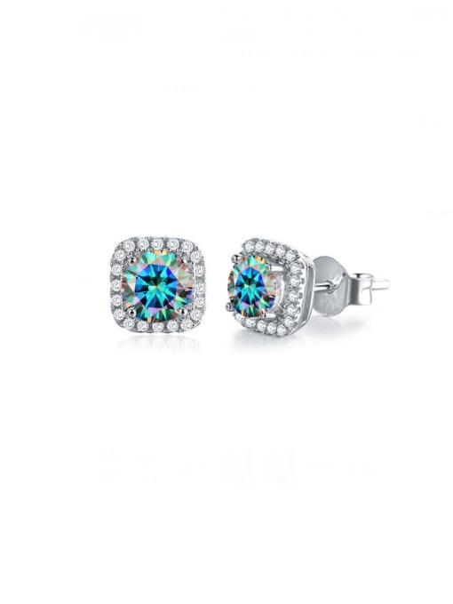 0.5 carat (Colorful Mosang) 925 Sterling Silver Moissanite Square Dainty Cluster Earring
