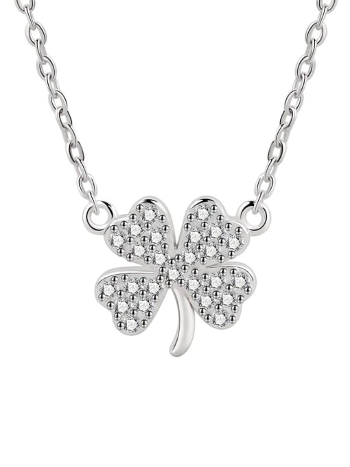 PNJ-Silver 925 Sterling Silver Cubic Zirconia Clover Minimalist Necklace 0