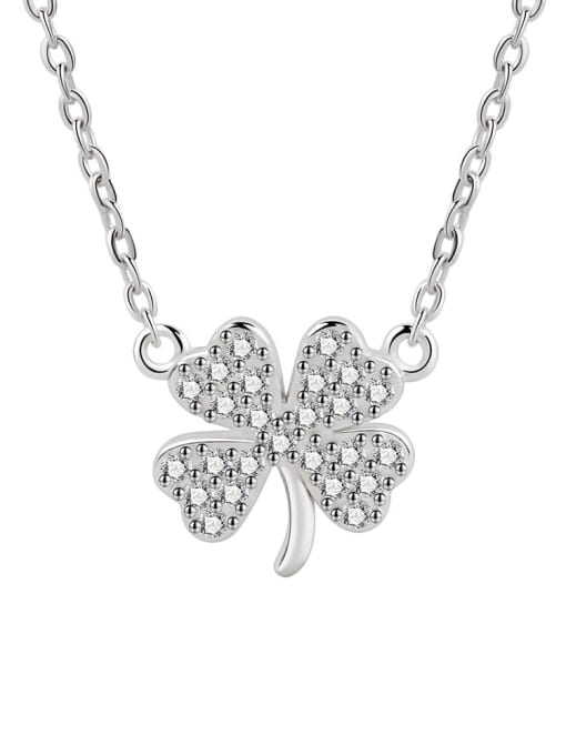 PNJ-Silver 925 Sterling Silver Cubic Zirconia Clover Minimalist Necklace