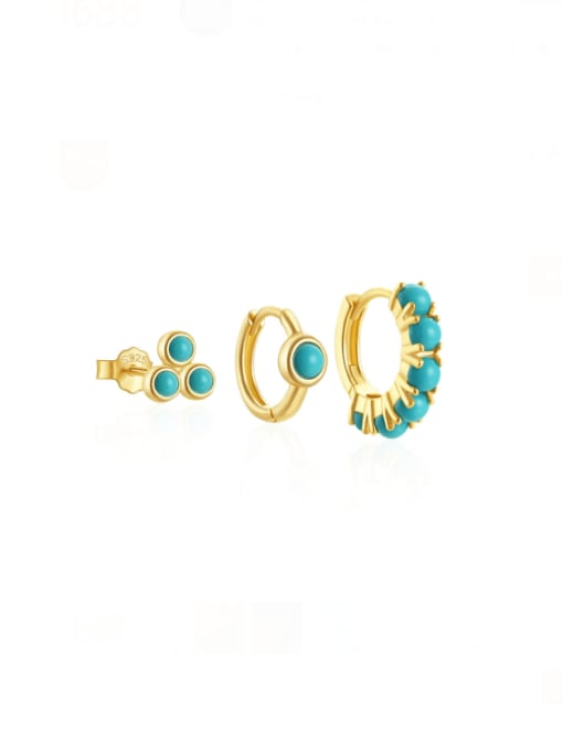3 pieces per set in gold 925 Sterling Silver Turquoise Geometric Dainty Huggie Earring