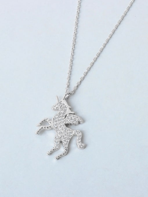 Platinum 925 Sterling Silver Cubic Zirconia Animal Cute Horse Pendant Necklace