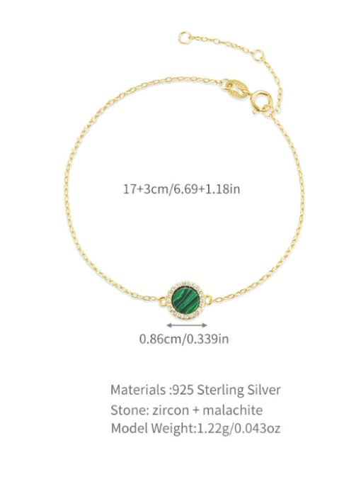 YUANFAN 925 Sterling Silver Malchite Geometric Minimalist Link Bracelet 2