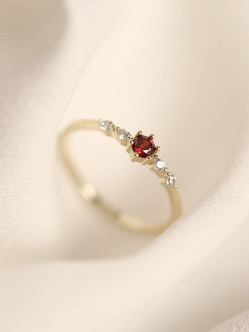 ZEMI 925 Sterling Silver Cubic Zirconia Red Round Dainty Band Ring