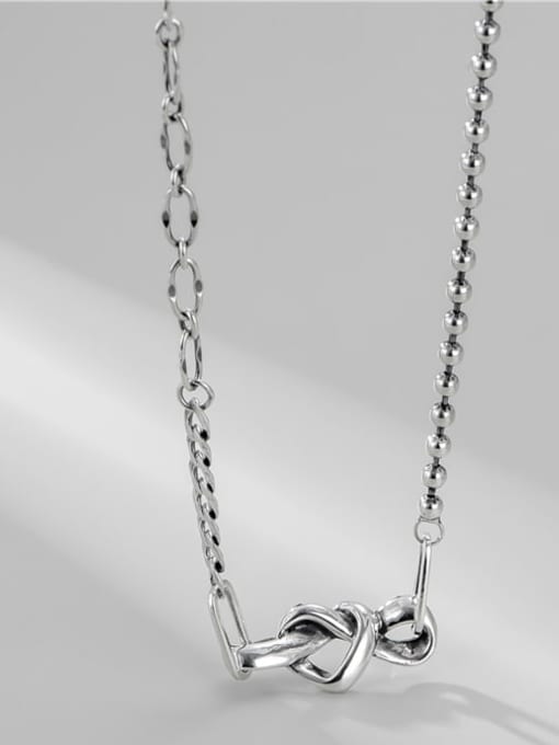 Knotted Love Necklace 925 Sterling Silver Knot Heart Vintage Asymmetrical Chain Necklace
