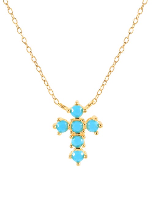 Gold Cross Necklace 925 Sterling Silver Turquoise Cross Vintage Necklace