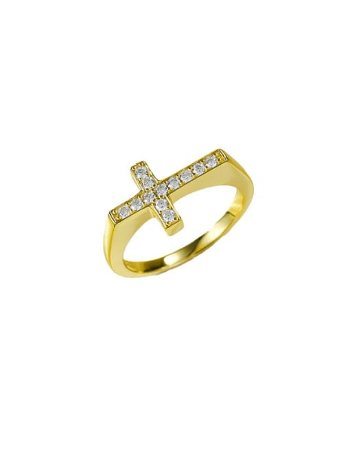 R965 Gold Cross Ring 925 Sterling Silver Cubic Zirconia Cross Minimalist Band Ring