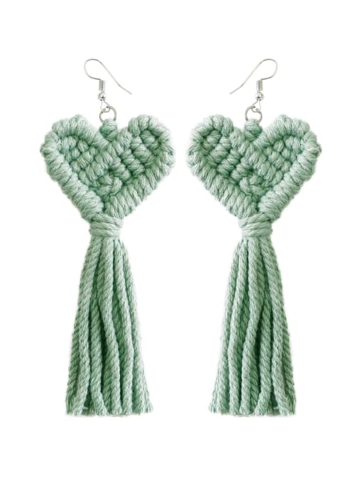 Green e68875 Multi Color Cotton thread Heart Tassel Bohemia Pure handmade Weave Earring
