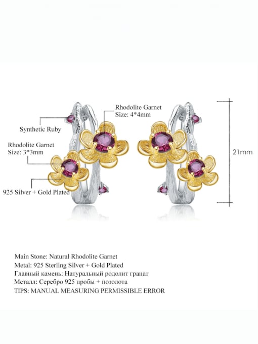 ZXI-SILVER JEWELRY 925 Sterling Silver Natural Topaz Flower Artisan Stud Earring 3