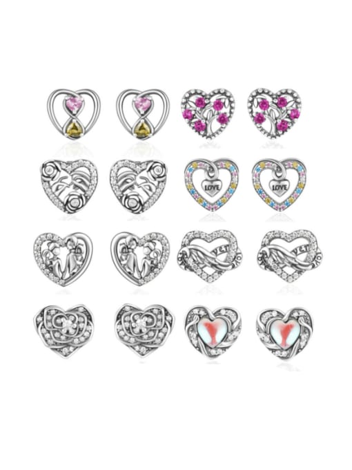 YUANFAN 925 Sterling Silver Cubic Zirconia Heart Vintage Stud Earring