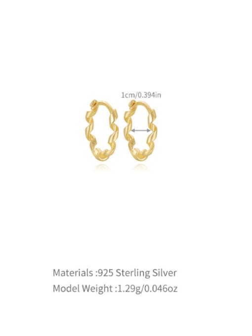 Gold 10mm 925 Sterling Silver Wave  Geometric Dainty Huggie Earring