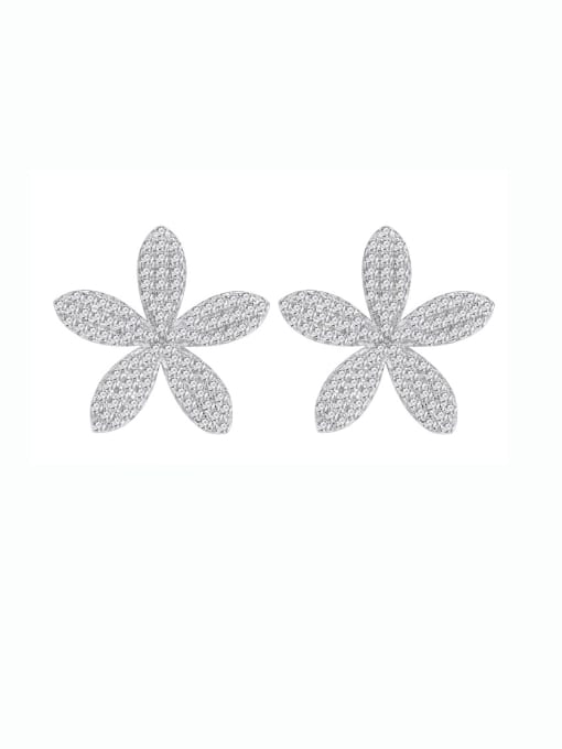 A&T Jewelry 925 Sterling Silver Cubic Zirconia Flower Luxury Cluster Earring