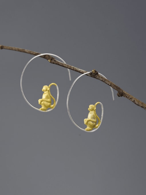 LOLUS 925 Sterling Silver Monkey Artisan Hook Earring 3